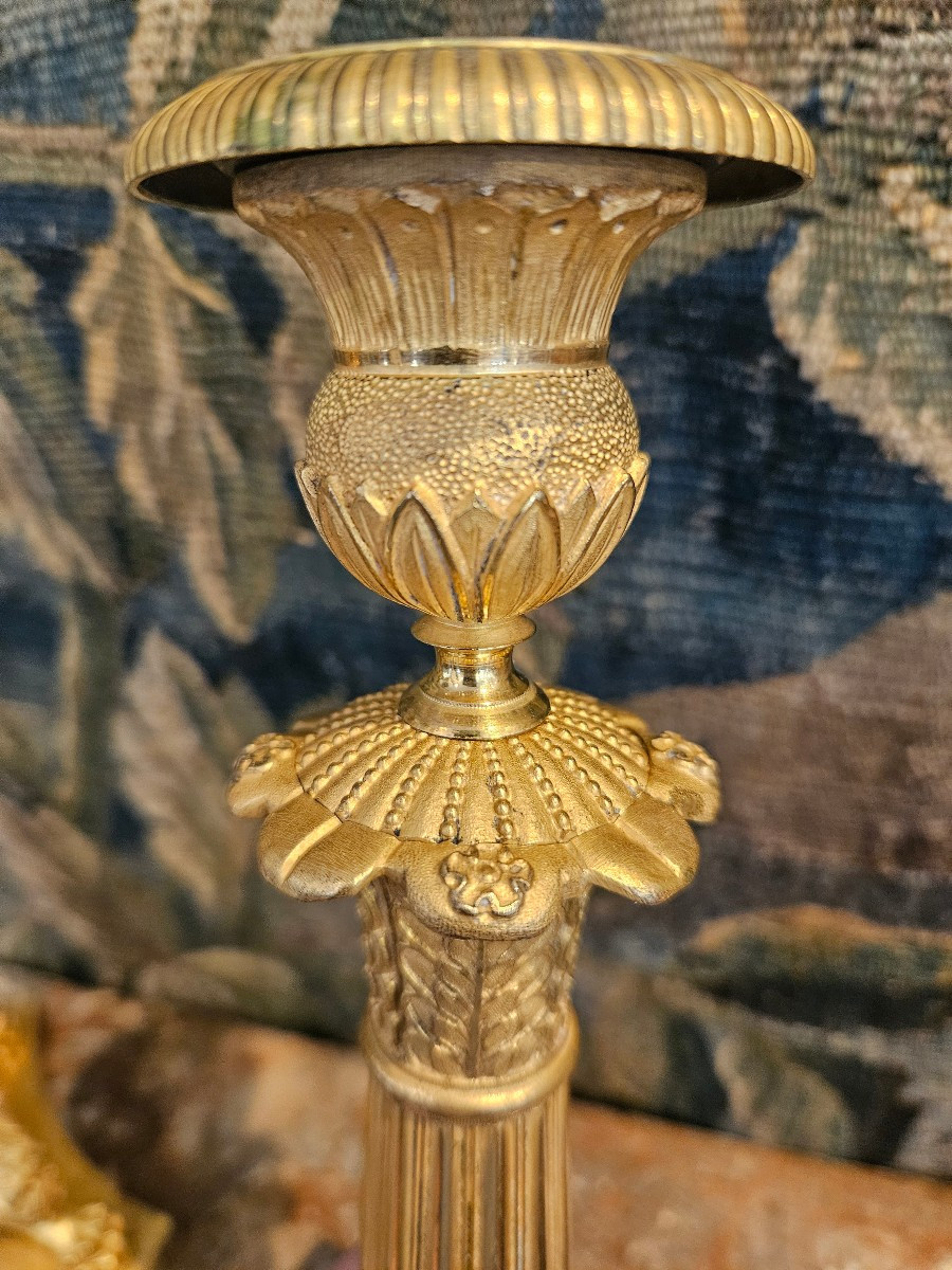 Pair Of Large Gilt Bronze Flambeaux Restoration Period Early 19th Century-photo-4