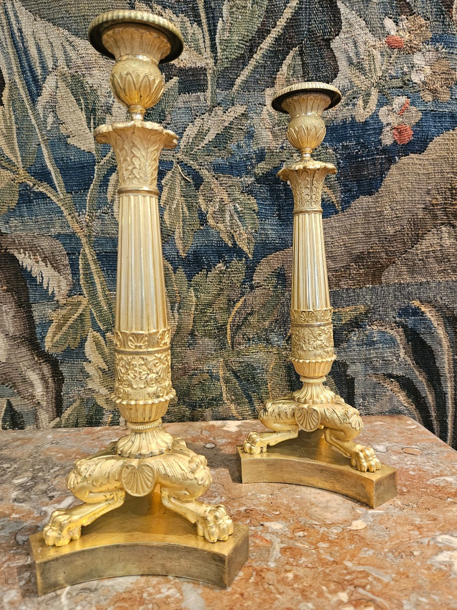 Pair Of Large Gilt Bronze Flambeaux Restoration Period Early 19th Century-photo-4