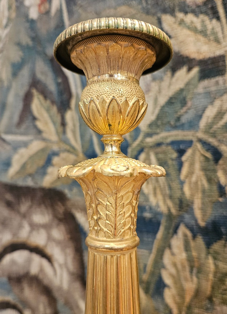 Pair Of Large Gilt Bronze Flambeaux Restoration Period Early 19th Century-photo-5