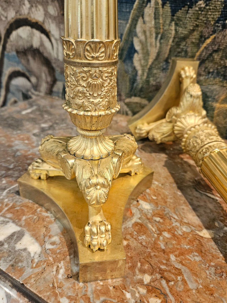Pair Of Large Gilt Bronze Flambeaux Restoration Period Early 19th Century-photo-6