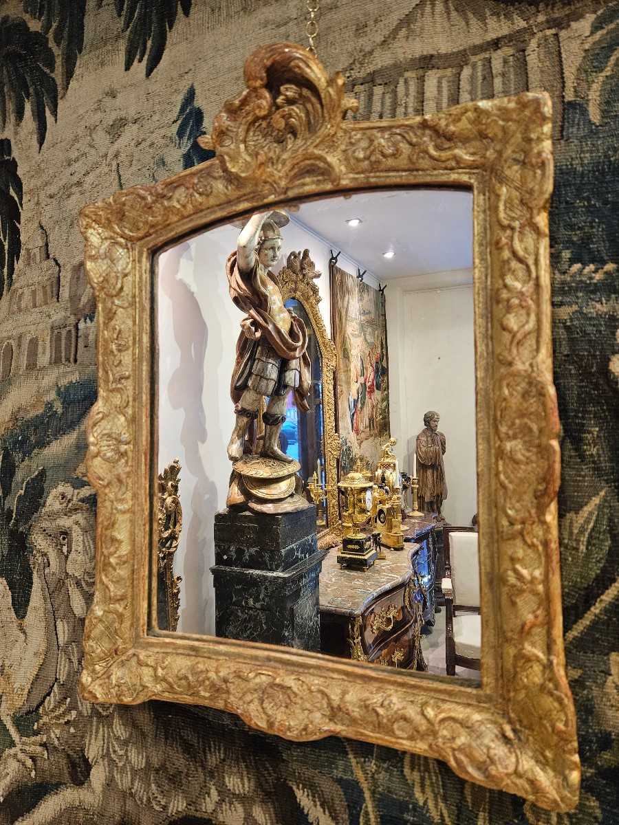 Miroir En Chêne Sculpté Et Doré Epoque Régence Début XVIII ème-photo-2