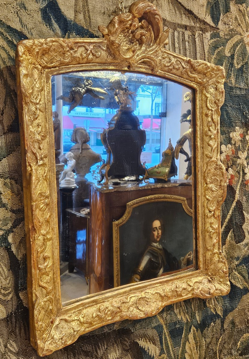 Miroir En Chêne Sculpté Et Doré Epoque Régence Début XVIII ème