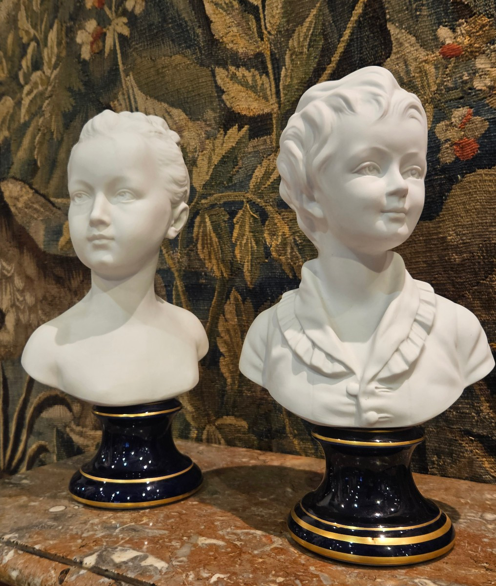 "les Enfants Brongniart" d'Après Houdon Par Tharaud Limoges Début XX ème -photo-1