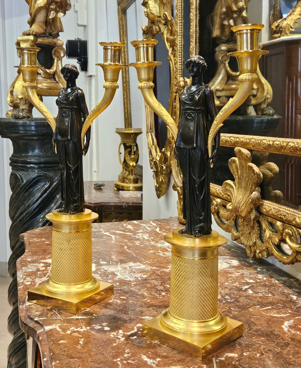 Paire De Candélabres "Aux Vestales" Epoque Empire Début XIX ème -photo-2