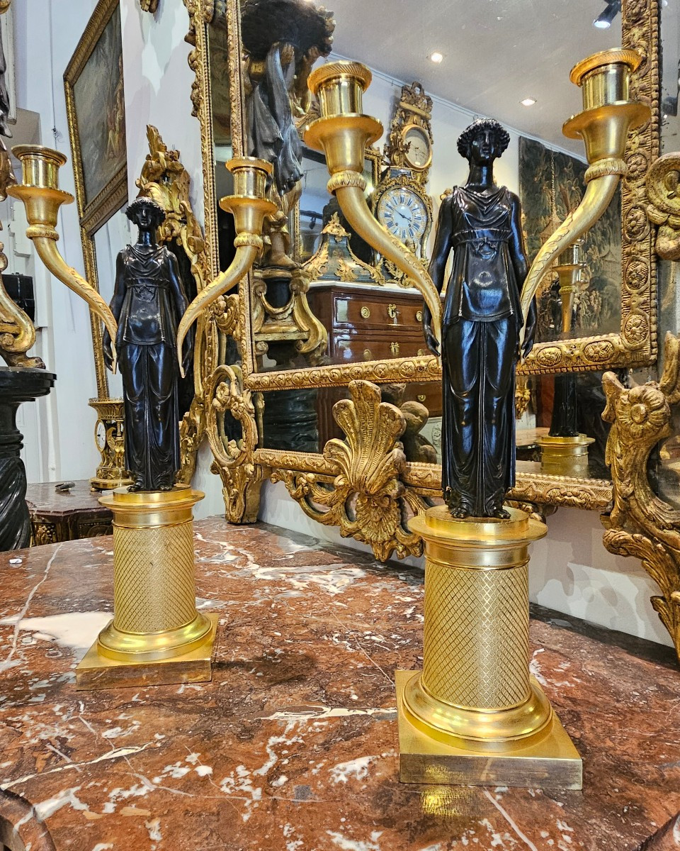 Paire De Candélabres "Aux Vestales" Epoque Empire Début XIX ème -photo-3