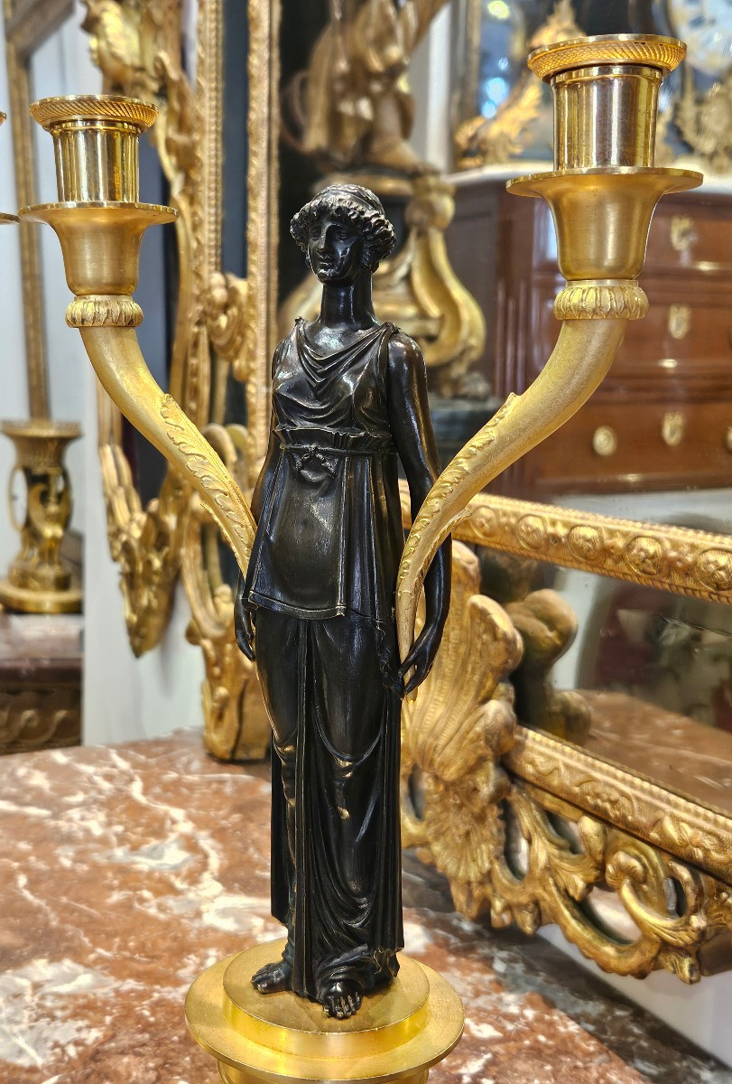 Paire De Candélabres "Aux Vestales" Epoque Empire Début XIX ème -photo-4