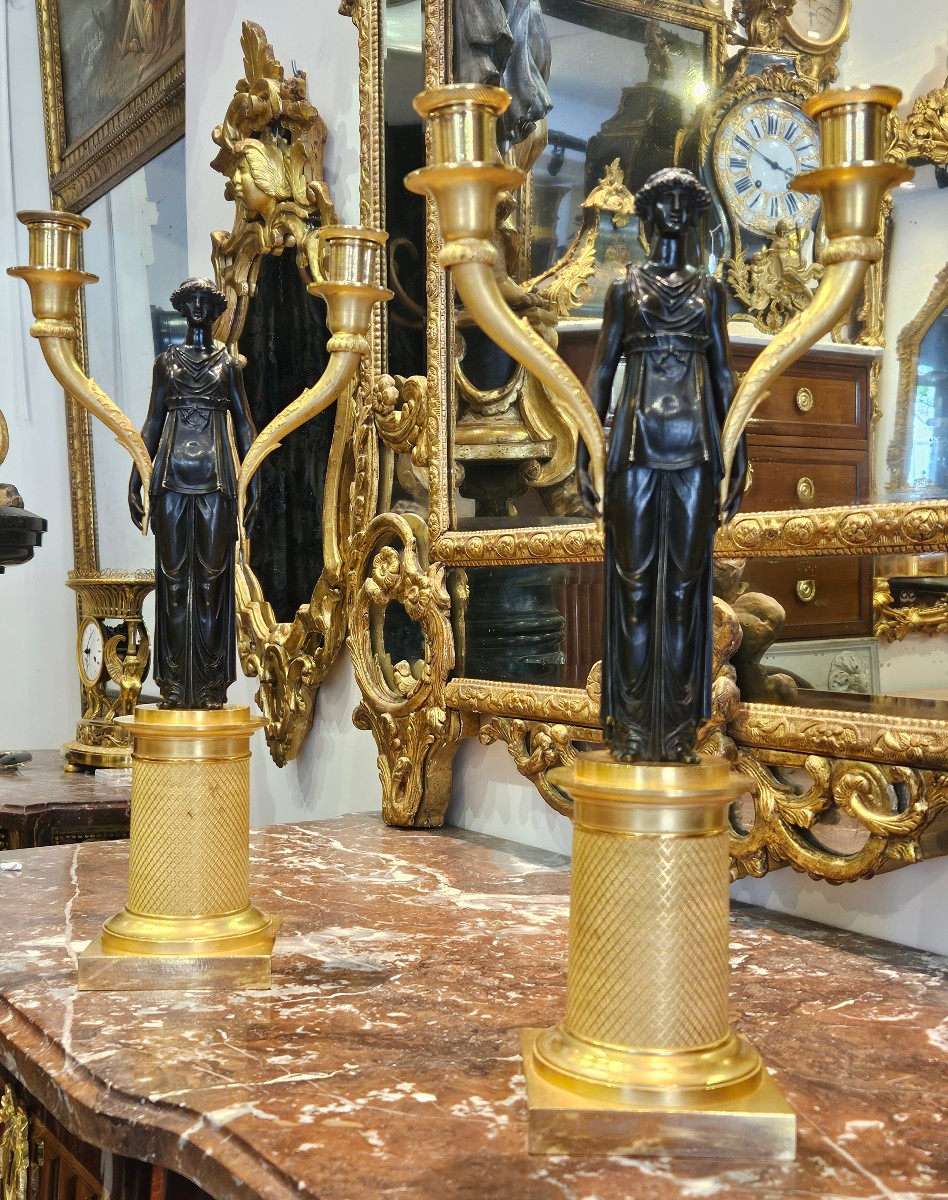 Paire De Candélabres "Aux Vestales" Epoque Empire Début XIX ème -photo-2