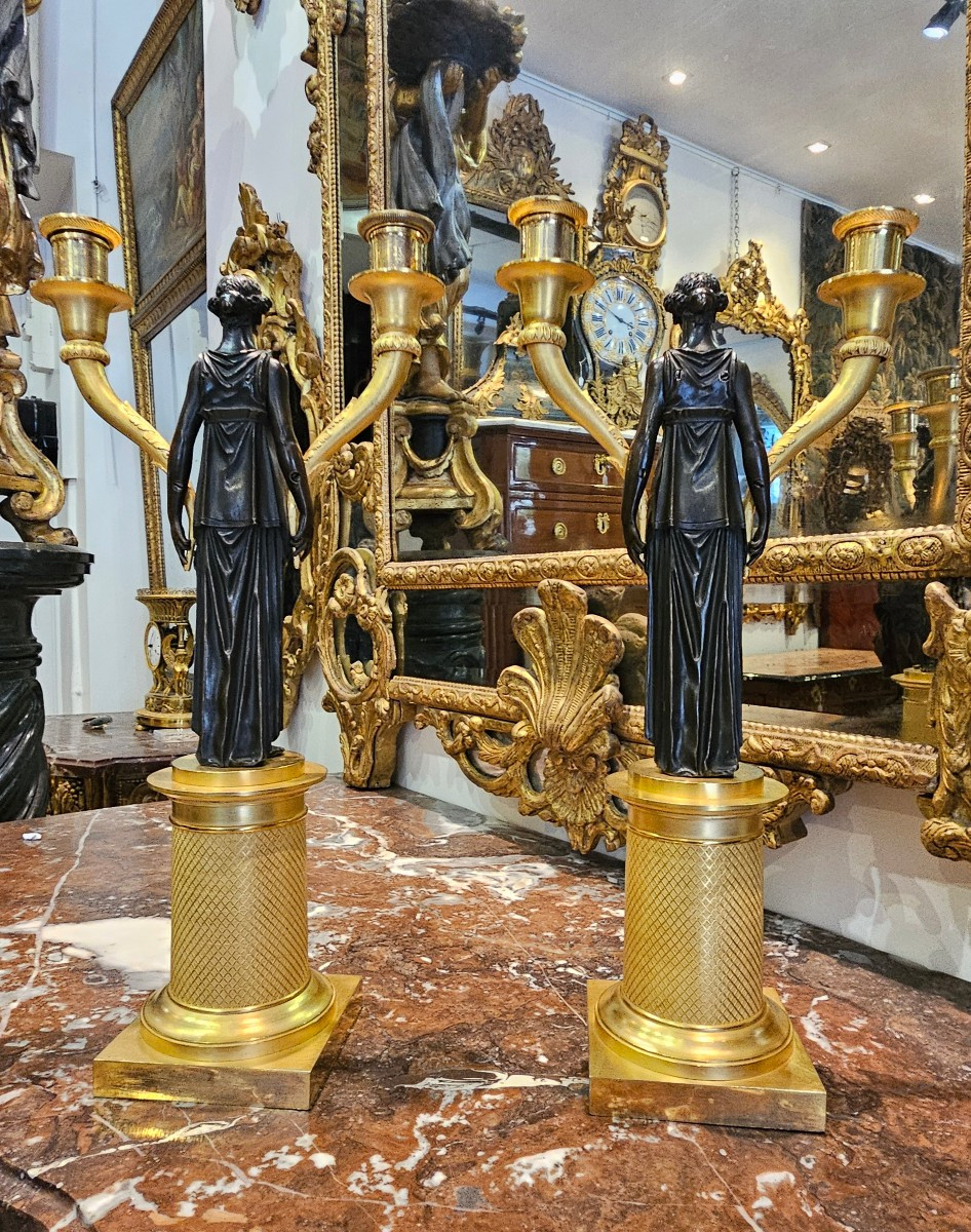 Paire De Candélabres "Aux Vestales" Epoque Empire Début XIX ème -photo-4