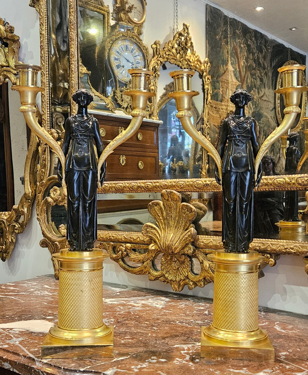 Paire De Candélabres "Aux Vestales" Epoque Empire Début XIX ème 