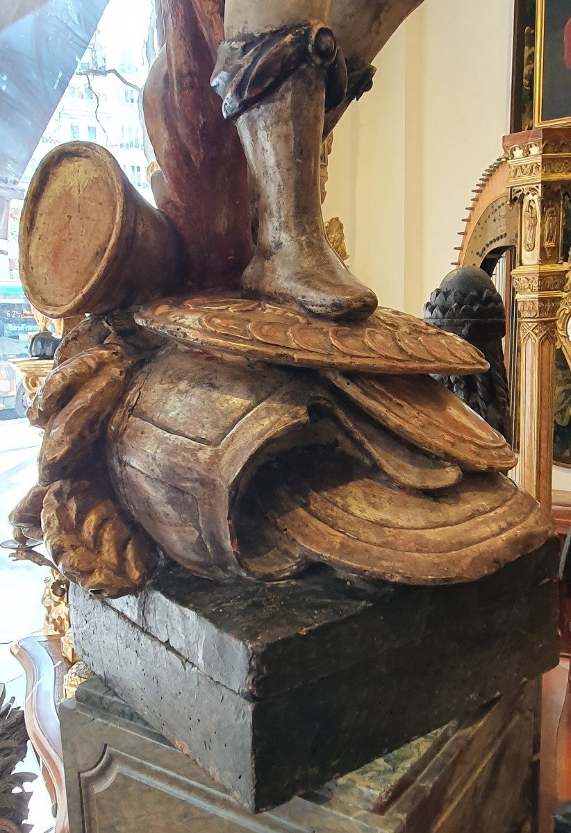 Porte Torchère "Soldat Romain" En Bois Sculpté Polychrome Italie XVIII ème-photo-5