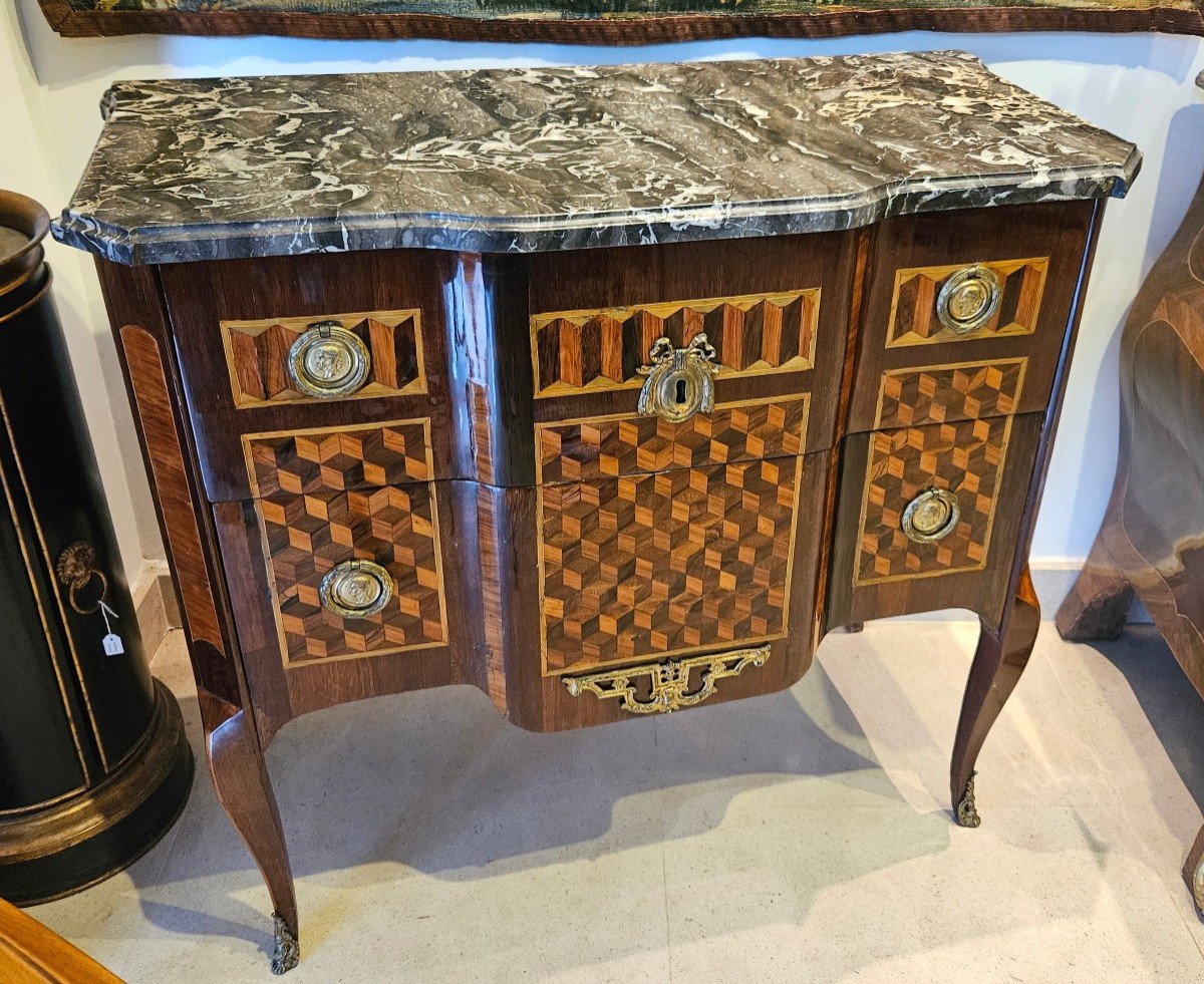 Commode En Marqueterie Cube Epoque Transition XVIII ème-photo-4