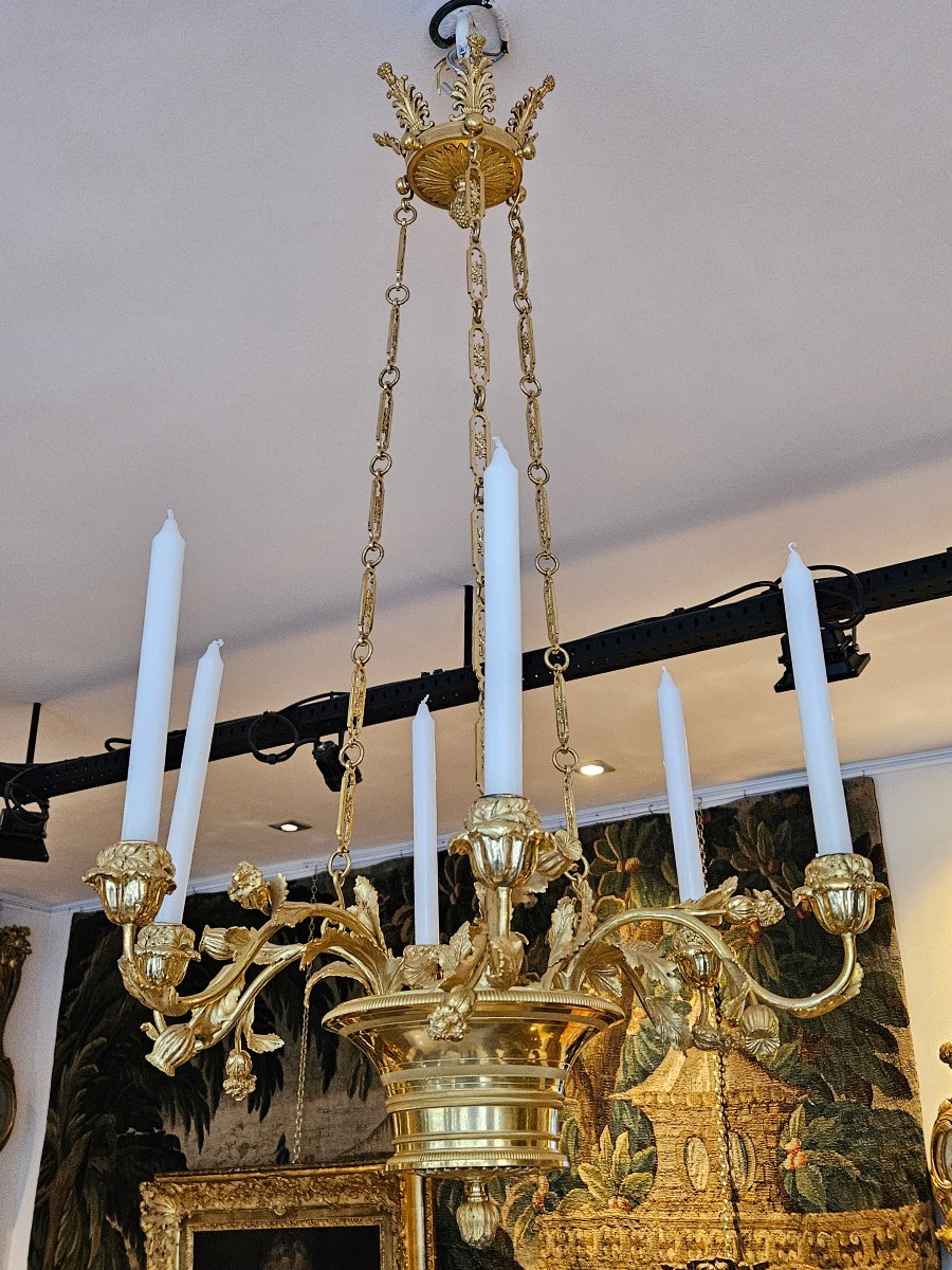 Lustre En Bronze Doré Epoque Charles X Début XIXème-photo-2
