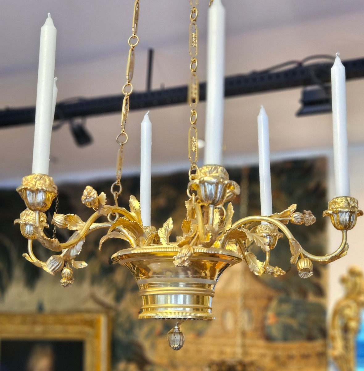 Lustre En Bronze Doré Epoque Charles X Début XIXème-photo-4