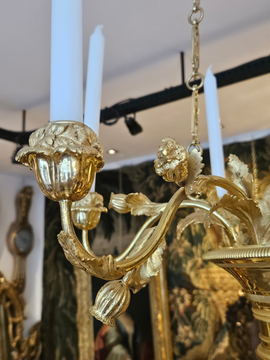 Lustre En Bronze Doré Epoque Charles X Début XIXème-photo-1