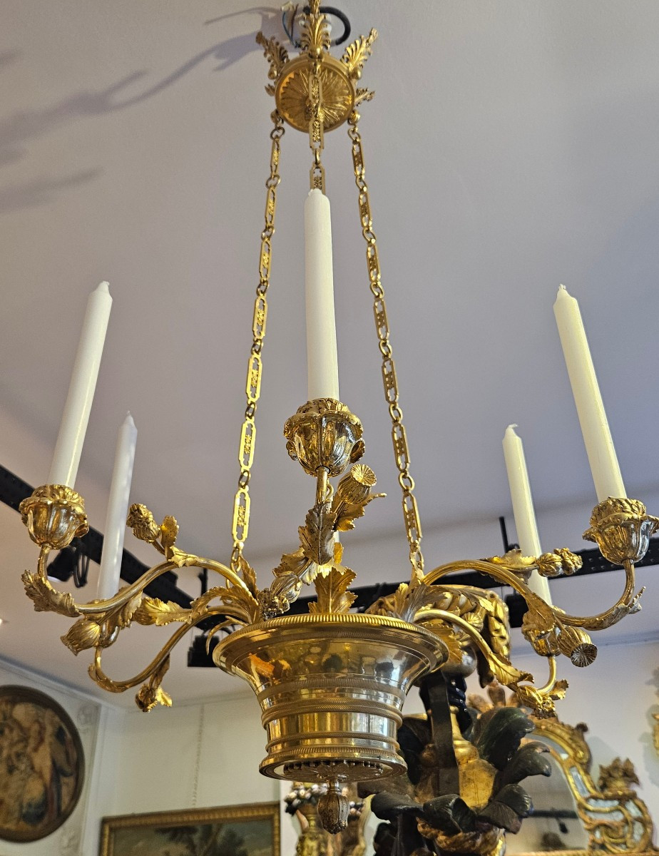 Lustre En Bronze Doré Epoque Charles X Début XIXème-photo-4