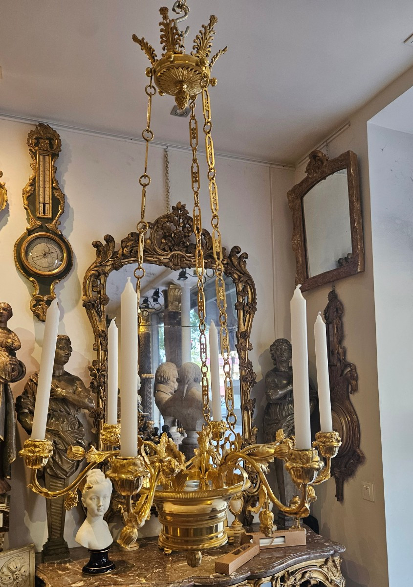 Lustre En Bronze Doré Epoque Charles X Début XIXème-photo-6