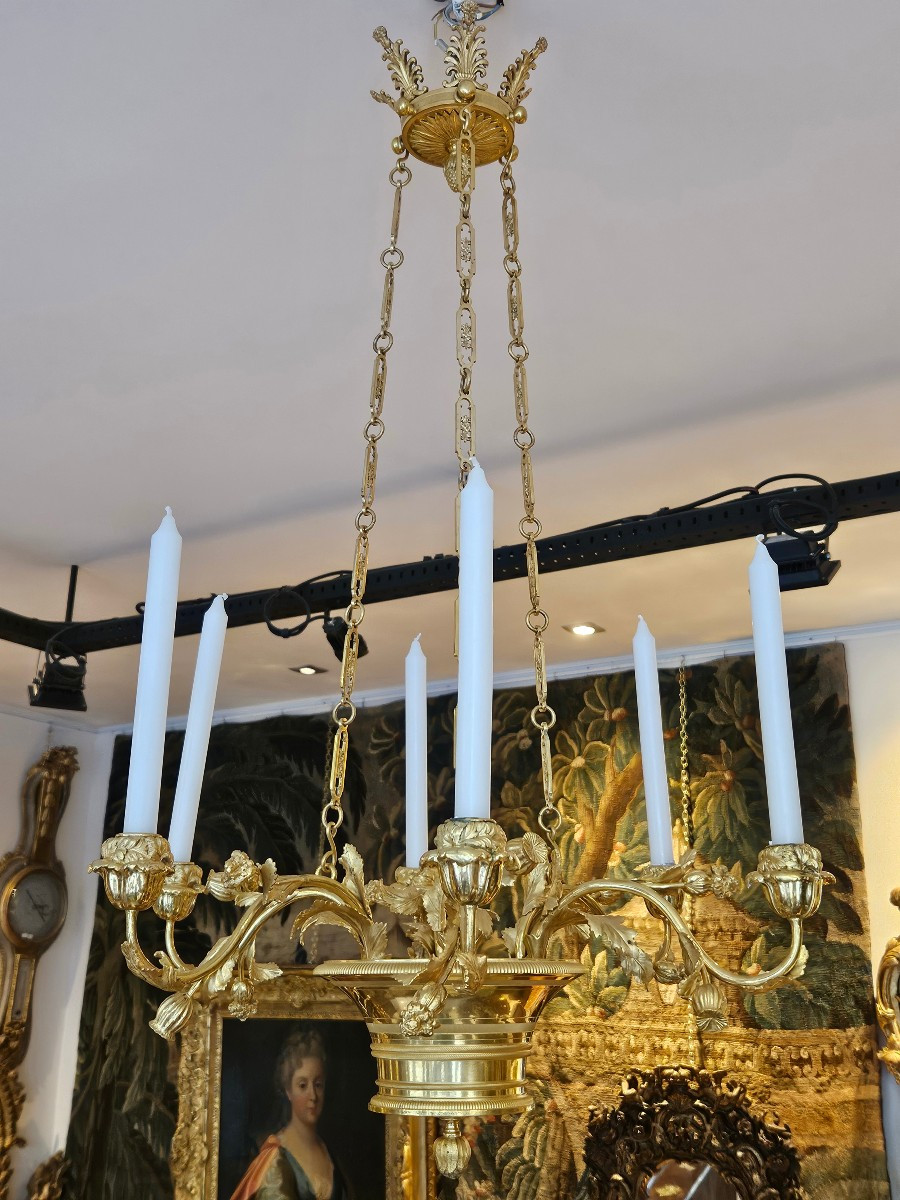 Lustre En Bronze Doré Epoque Charles X Début XIXème