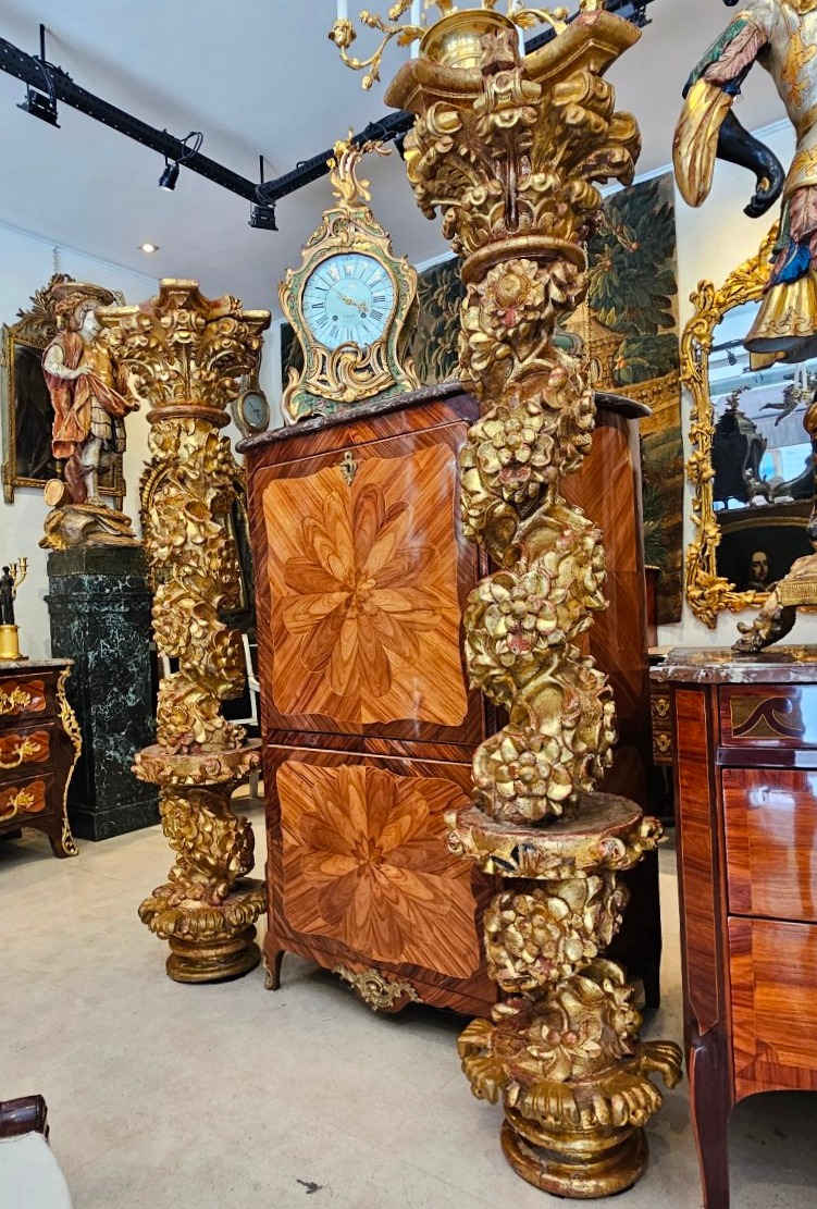 Pair Of Large Gilded Bronze Torso Columns 18th Century-photo-2