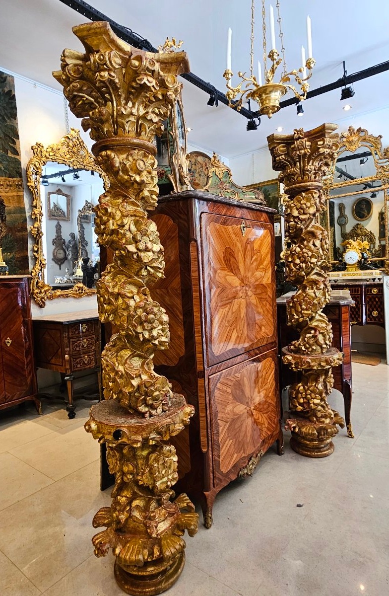 Pair Of Large Gilded Bronze Torso Columns 18th Century-photo-3