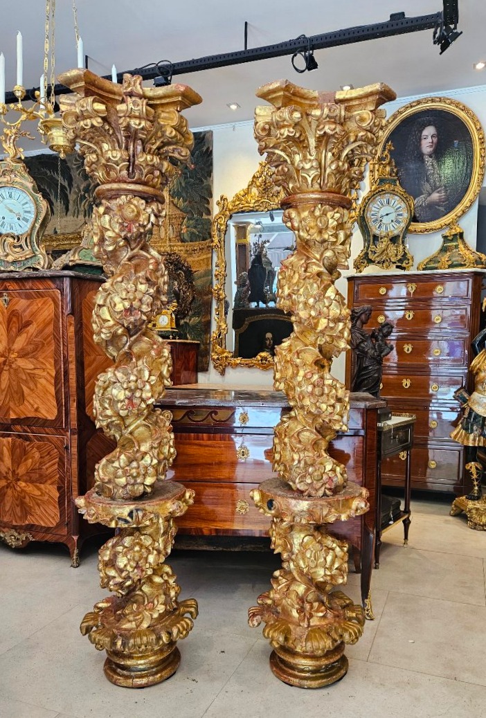 Pair Of Large Gilded Bronze Torso Columns 18th Century-photo-4