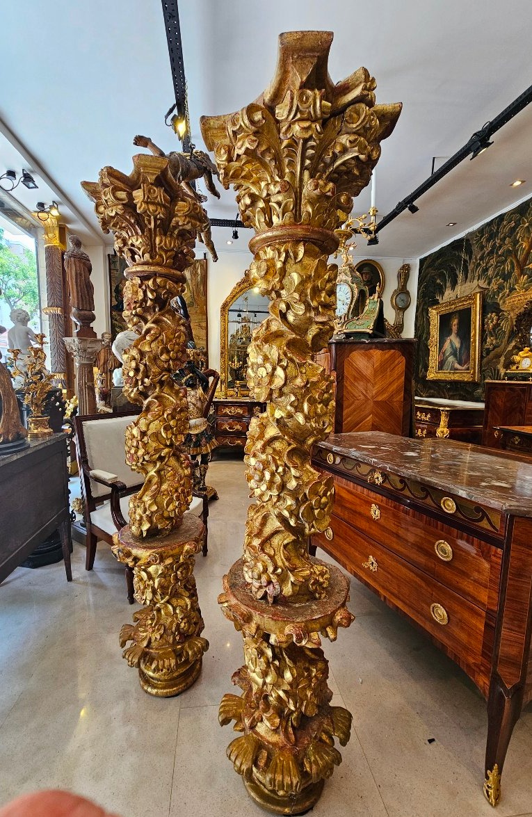 Pair Of Large Gilded Bronze Torso Columns 18th Century-photo-4