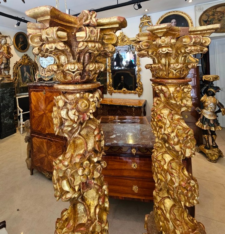 Pair Of Large Gilded Bronze Torso Columns 18th Century-photo-6