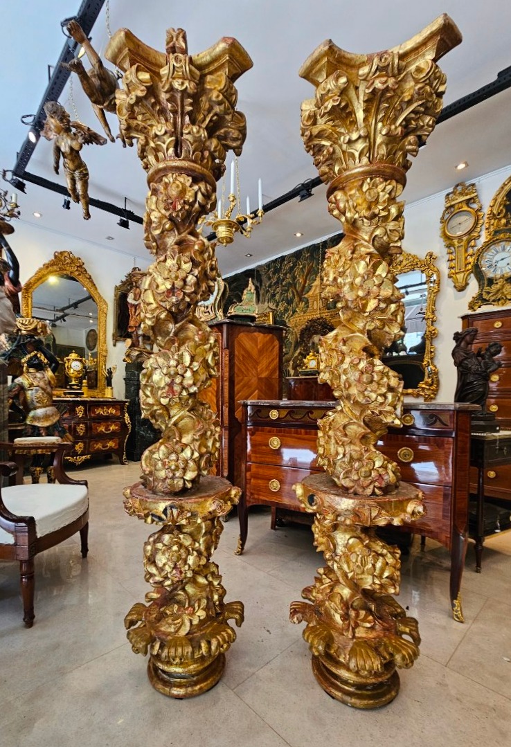 Pair Of Large Gilded Bronze Torso Columns 18th Century