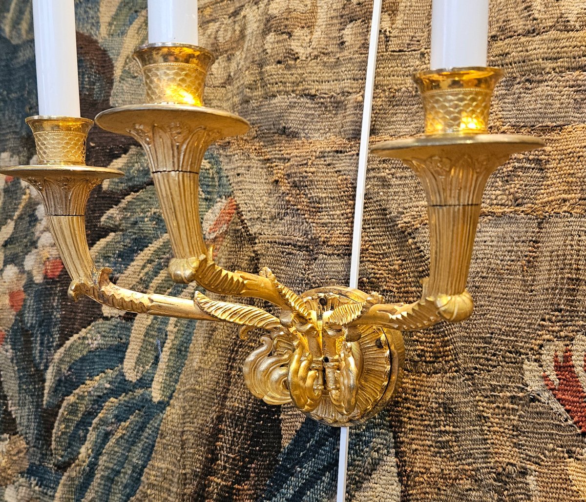 Paire D'Appliques En Bronze Doré Epoque Restauration XIXème -photo-1