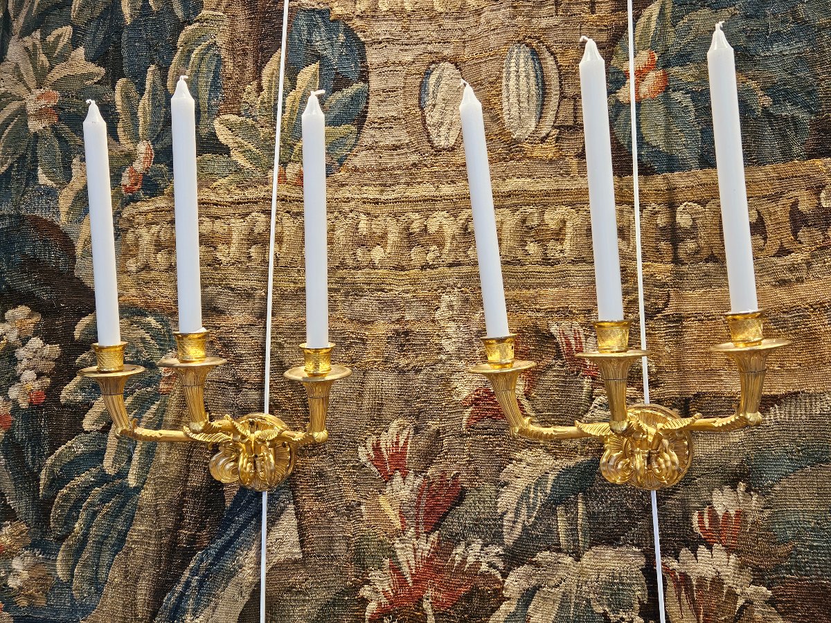 Paire D'Appliques En Bronze Doré Epoque Restauration XIXème 