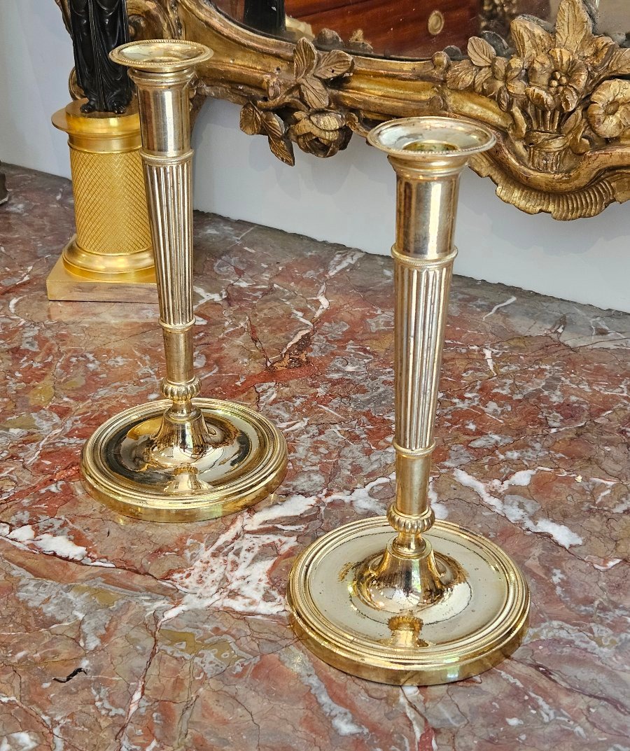 Paire de Flambeaux En Carquois En Bronze Doré Epoque Consulat XVIII ème-photo-2