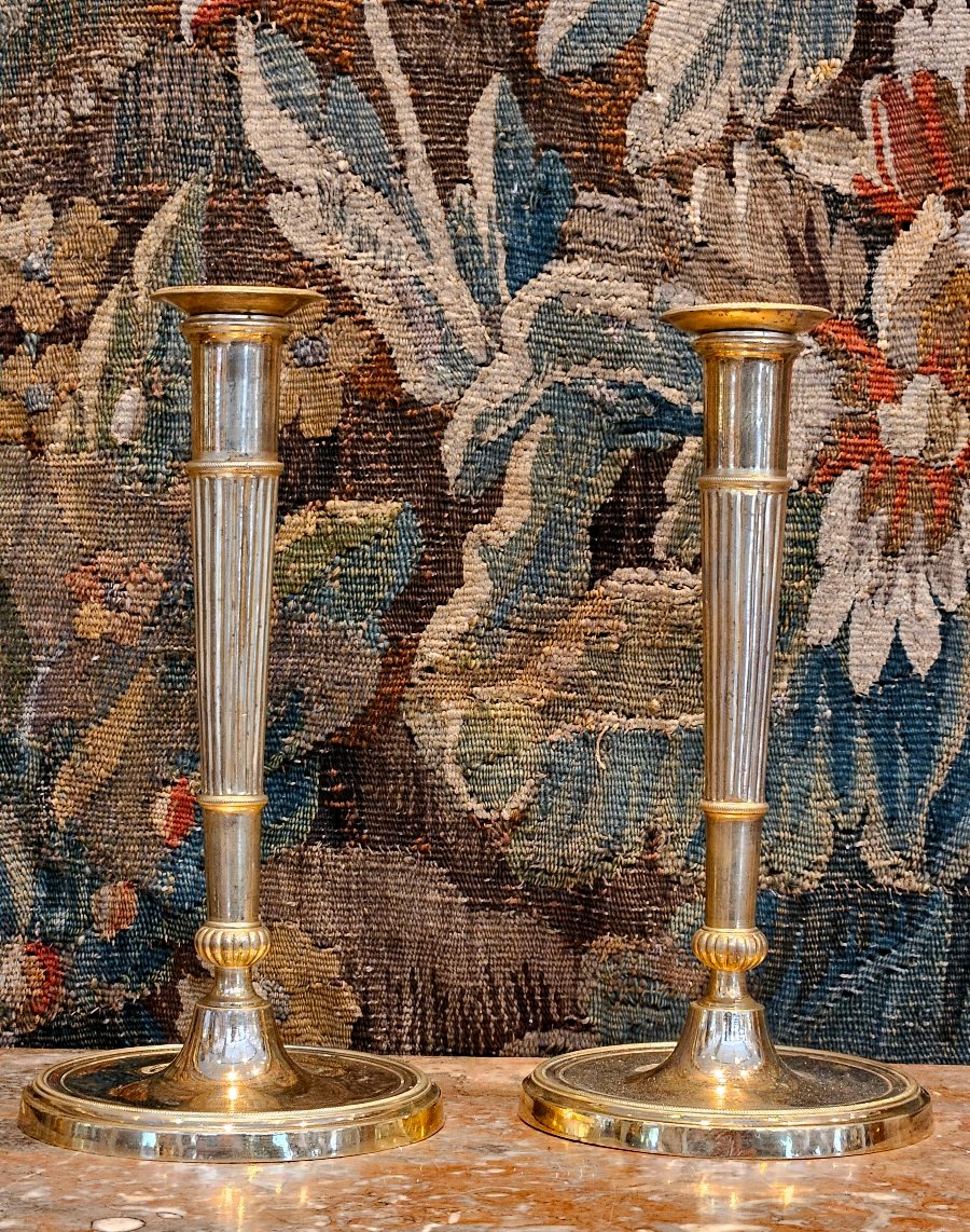Paire de Flambeaux En Carquois En Bronze Doré Epoque Consulat XVIII ème-photo-1