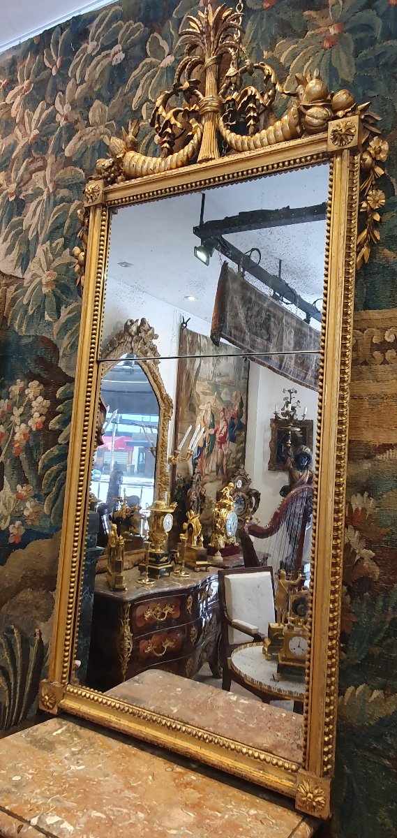 Large Carved And Gilded Wooden Mirror, Louis XVI Period, 18th Century -photo-2
