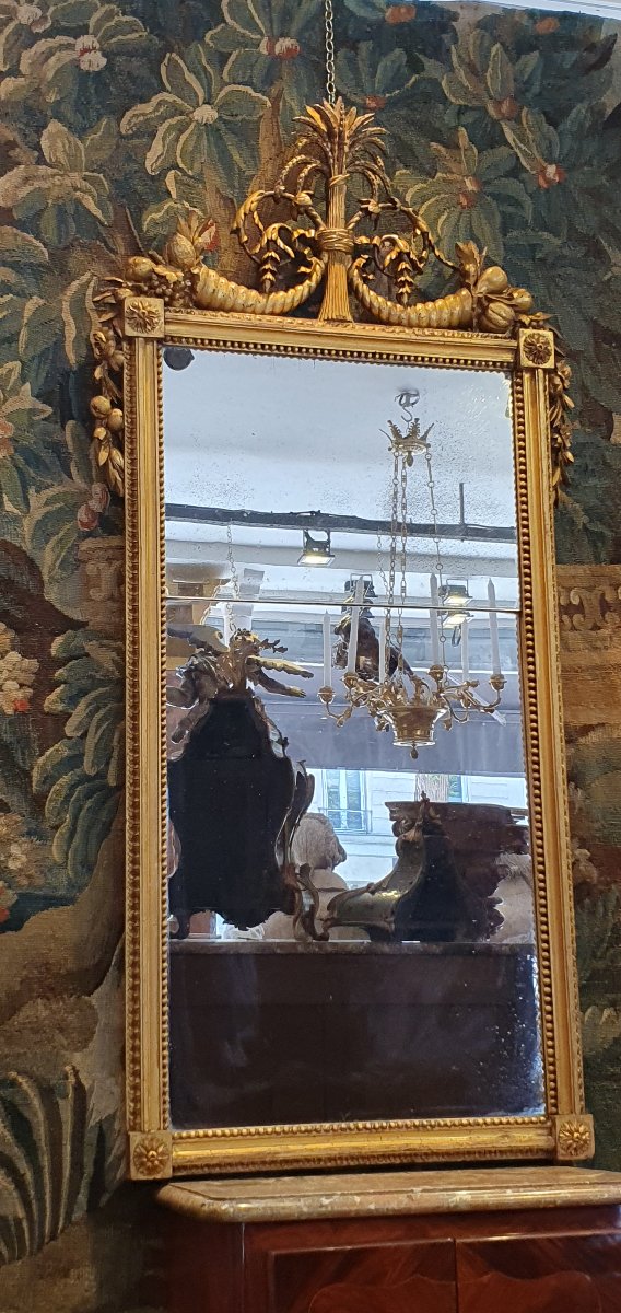 Large Carved And Gilded Wooden Mirror, Louis XVI Period, 18th Century -photo-4