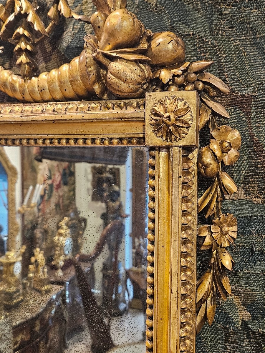 Grand Miroir En Bois Sculpté Et Doré Époque Louis XVI XVIII ème -photo-1