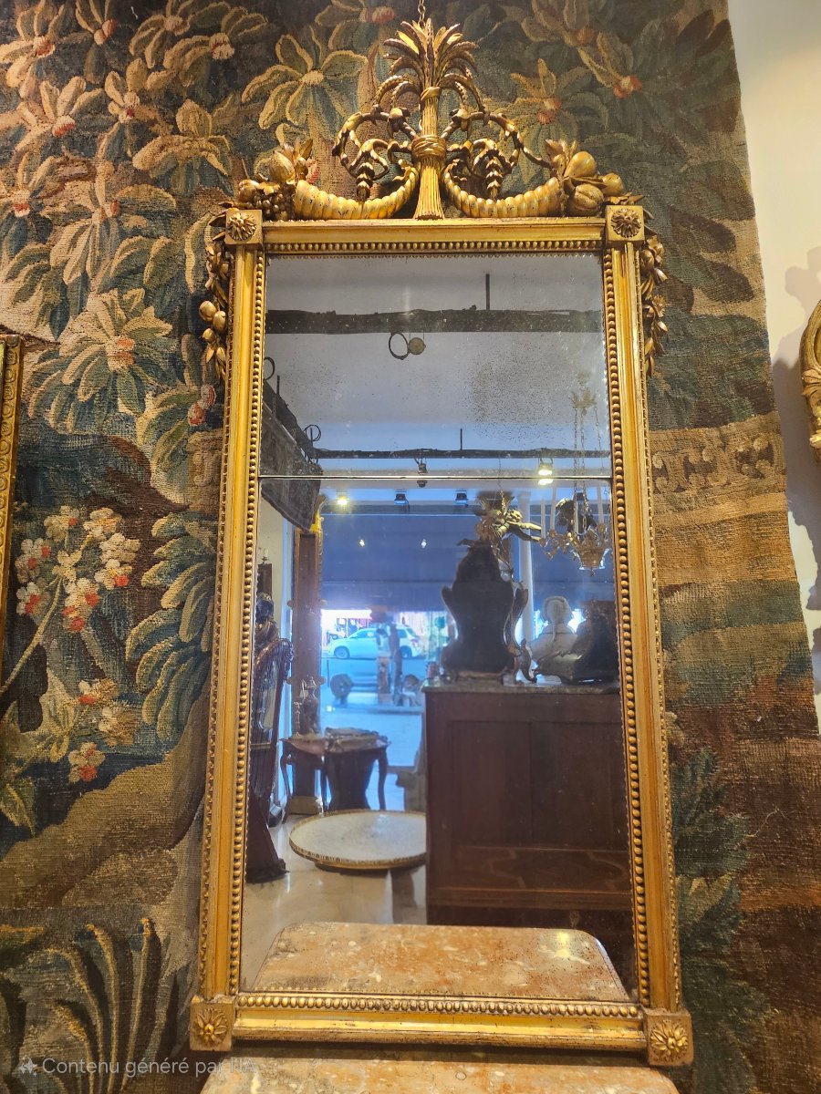 Grand Miroir En Bois Sculpté Et Doré Époque Louis XVI XVIII ème -photo-4