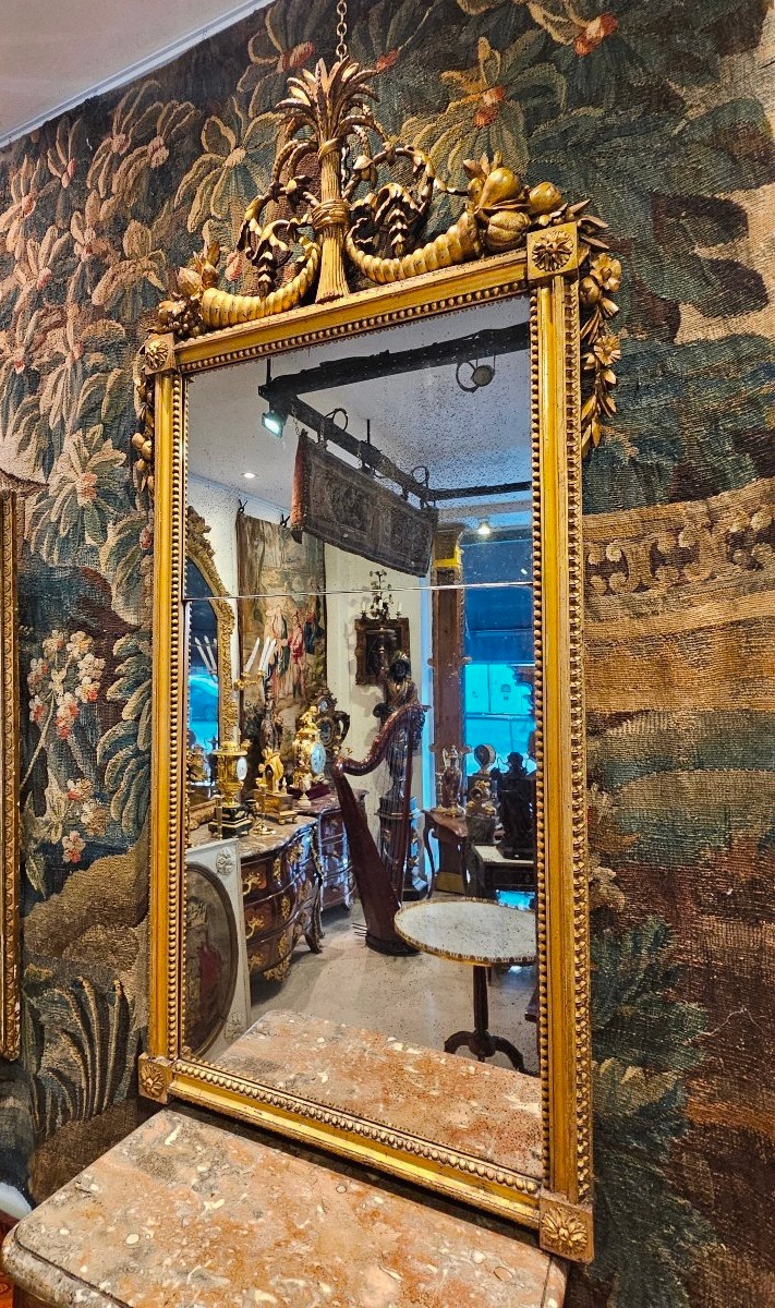 Grand Miroir En Bois Sculpté Et Doré Époque Louis XVI XVIII ème -photo-5