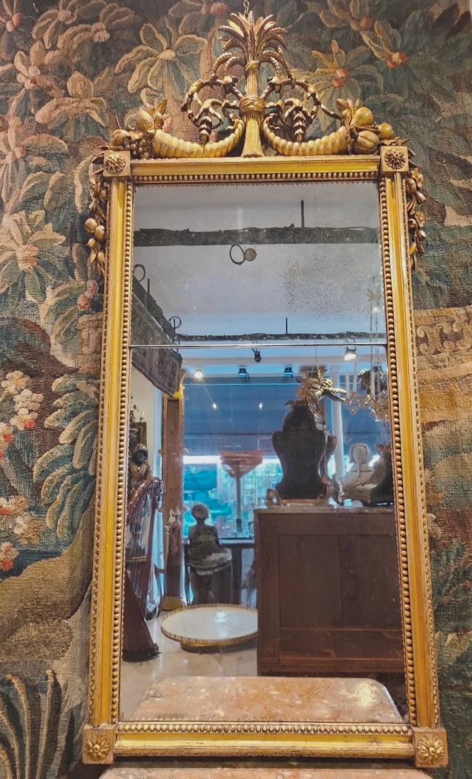 Grand Miroir En Bois Sculpté Et Doré Époque Louis XVI XVIII ème -photo-6