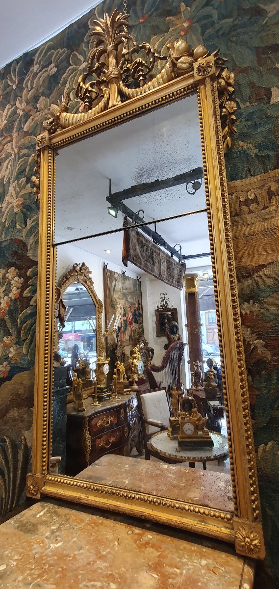 Large Carved And Gilded Wooden Mirror, Louis XVI Period, 18th Century -photo-4