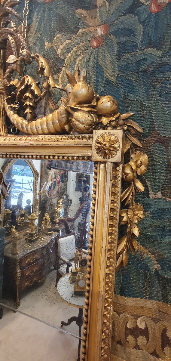 Large Carved And Gilded Wooden Mirror, Louis XVI Period, 18th Century -photo-1