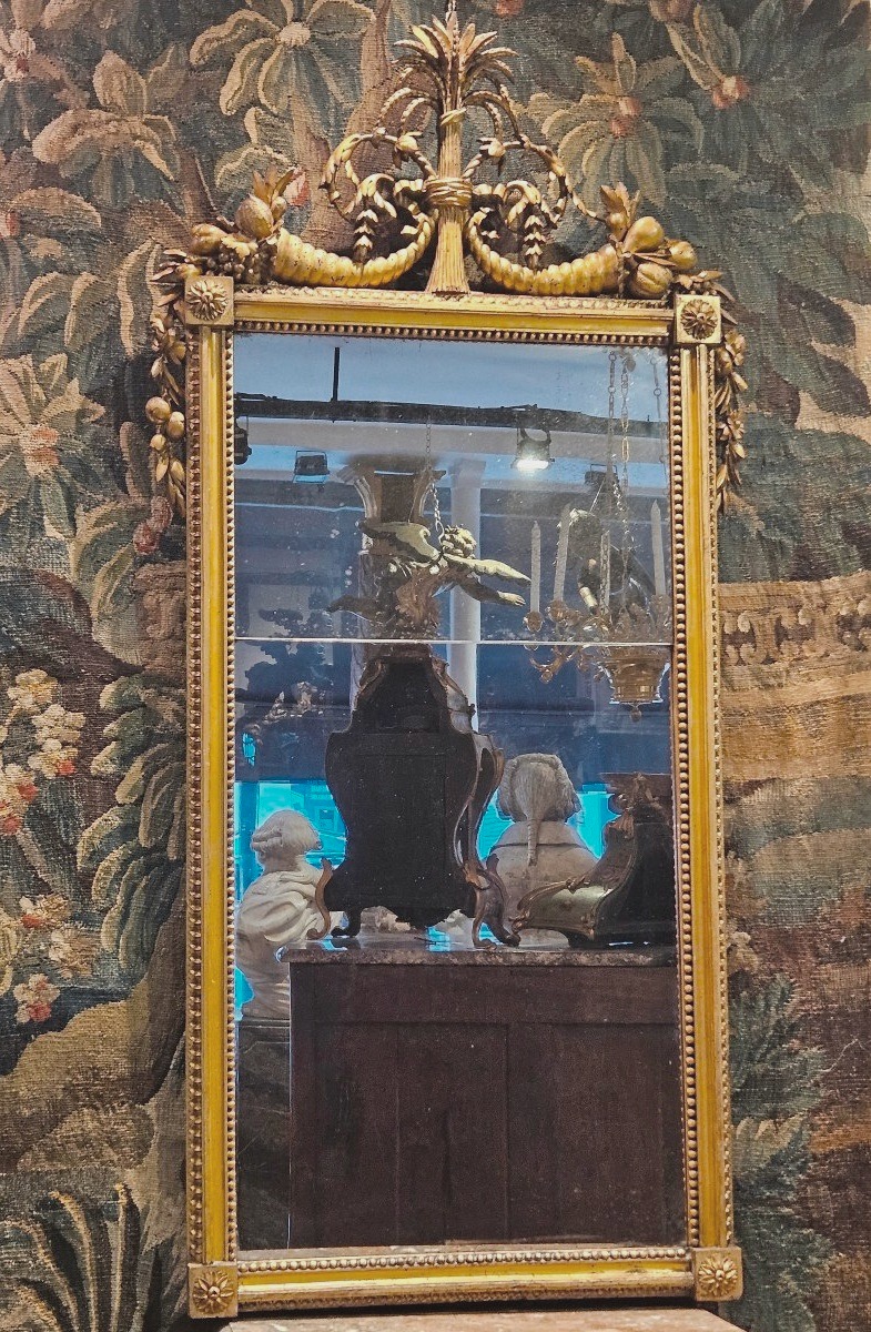 Grand Miroir En Bois Sculpté Et Doré Époque Louis XVI XVIII ème 