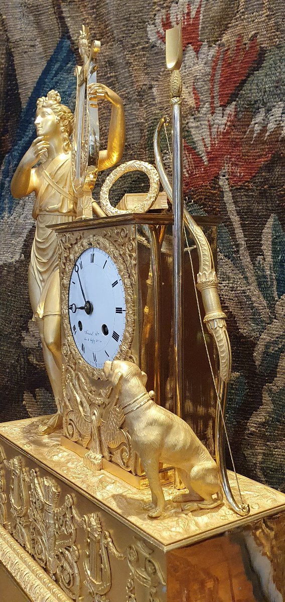  Importante Pendule Mythologique "Diane Chasseresse" Epoque Charles X Début XIX ème-photo-4