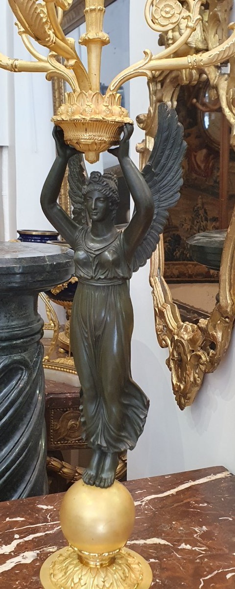 Paire De Grands Candélabres "Aux Victoires Ailées" Signées Pierre Chibout Epoque Empire XIX ème-photo-4
