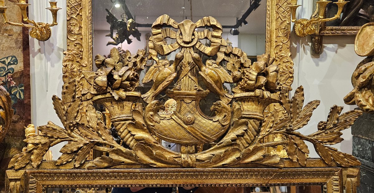 Grand Miroir En Bois Sculpté Et Doré Époque Louis XVI XVIII ème-photo-3