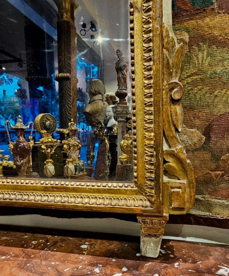 Grand Miroir En Bois Sculpté Et Doré Époque Louis XVI XVIII ème-photo-2