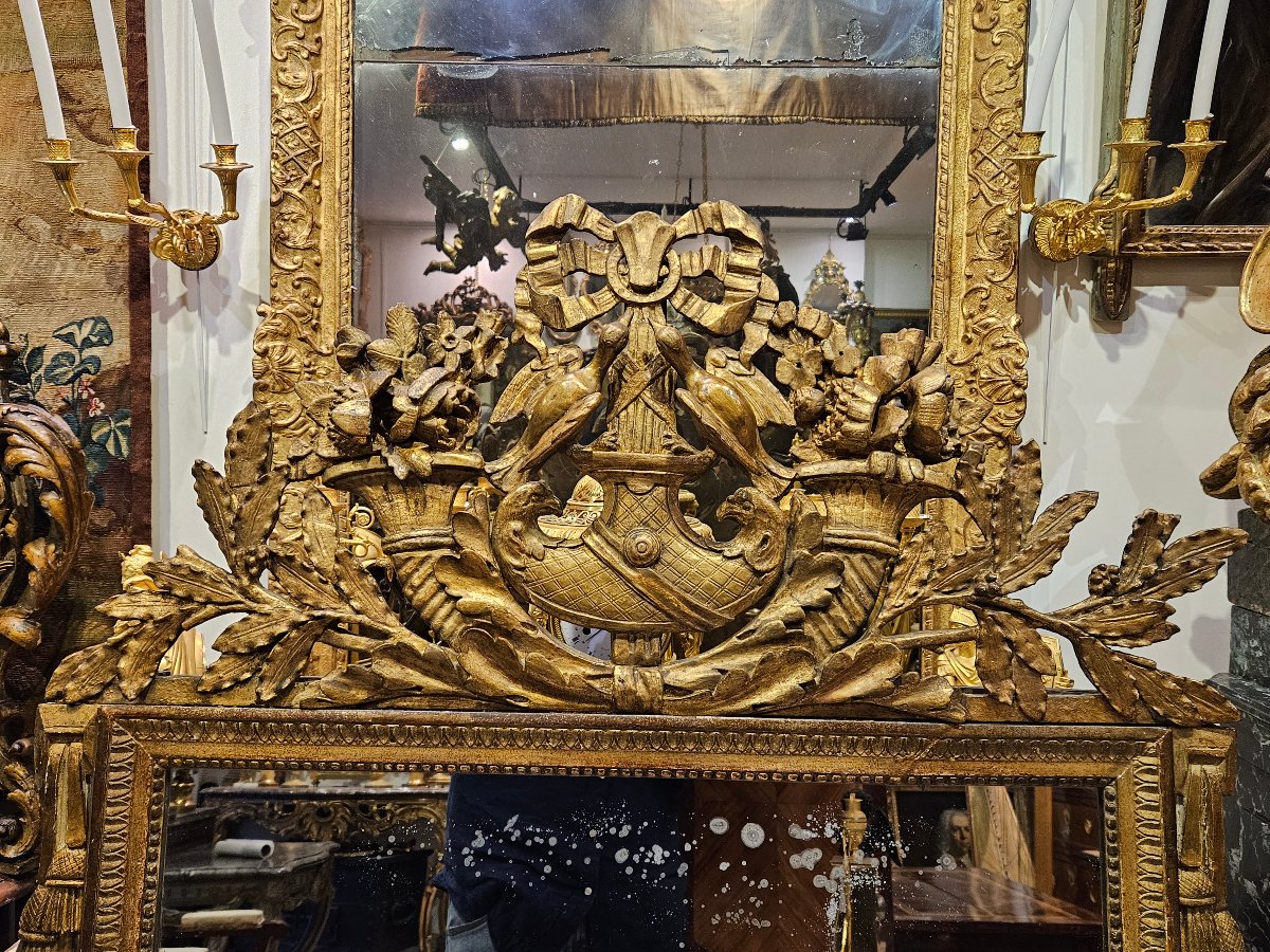 Grand Miroir En Bois Sculpté Et Doré Époque Louis XVI XVIII ème-photo-6