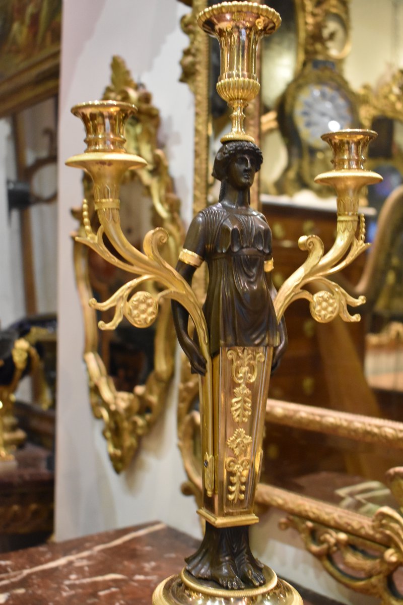 Pair Of Large "caryatid" Candelabra, Consulate Period, 18th Century-photo-3