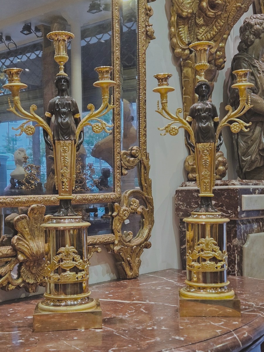 Pair Of Large "caryatid" Candelabra, Consulate Period, 18th Century-photo-2