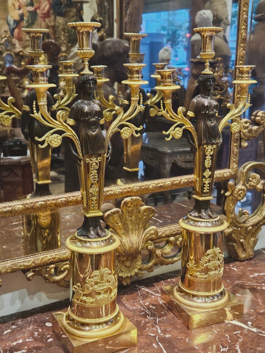 Pair Of Large "caryatid" Candelabra, Consulate Period, 18th Century-photo-2