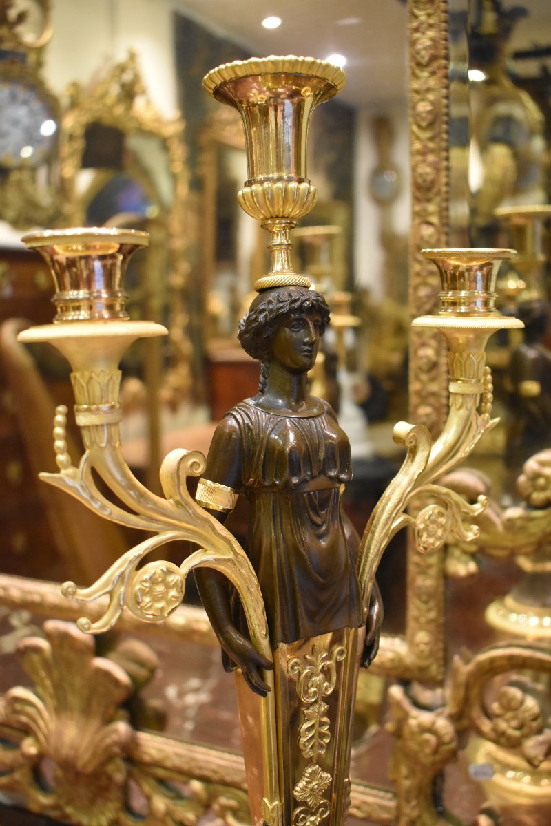 Pair Of Large "caryatid" Candelabra, Consulate Period, 18th Century-photo-4