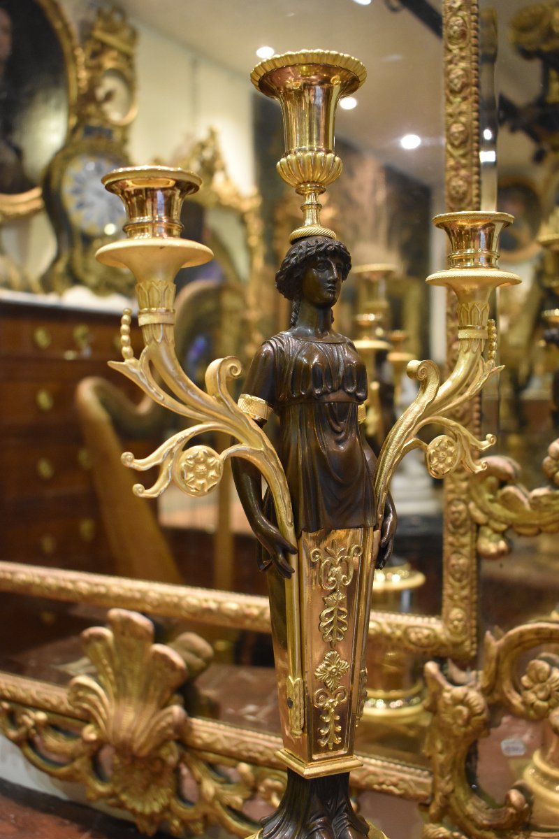 Pair Of Large "caryatid" Candelabra, Consulate Period, 18th Century-photo-5